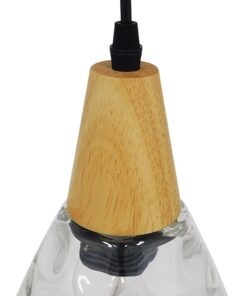 GloboStar® NOAH 01491 Μοντέρνο Κρεμαστό Φωτιστικό Οροφής Μονόφωτο 1 x E27 Γυάλινο με Ξύλο Διάφανο Φ16 x Υ30cm