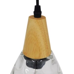 GloboStar® NOAH 01491 Μοντέρνο Κρεμαστό Φωτιστικό Οροφής Μονόφωτο 1 x E27 Γυάλινο με Ξύλο Διάφανο Φ16 x Υ30cm