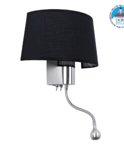 GloboStar® ELEGANT 01492 Μοντέρνο Φωτιστικό Τοίχου Απλίκα Μεταλλικό Χρώμιο Νίκελ με Μαύρο Ύφασμα Δίφωτο 1xE27 – Ρυθμίζόμενο Σώμα Σπιράλ με CREE LED 3W Θερμό Λευκό 2700K – Διακόπτες On / Off Μ26.5 x Π15 x Υ43cm