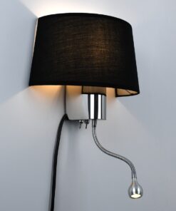 GloboStar® ELEGANT 01492 Μοντέρνο Φωτιστικό Τοίχου Απλίκα Μεταλλικό Χρώμιο Νίκελ με Μαύρο Ύφασμα Δίφωτο 1xE27 – Ρυθμίζόμενο Σώμα Σπιράλ με CREE LED 3W Θερμό Λευκό 2700K – Διακόπτες On / Off Μ26.5 x Π15 x Υ43cm