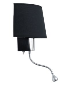 GloboStar® ELEGANT 01492 Μοντέρνο Φωτιστικό Τοίχου Απλίκα Μεταλλικό Χρώμιο Νίκελ με Μαύρο Ύφασμα Δίφωτο 1xE27 – Ρυθμίζόμενο Σώμα Σπιράλ με CREE LED 3W Θερμό Λευκό 2700K – Διακόπτες On / Off Μ26.5 x Π15 x Υ43cm