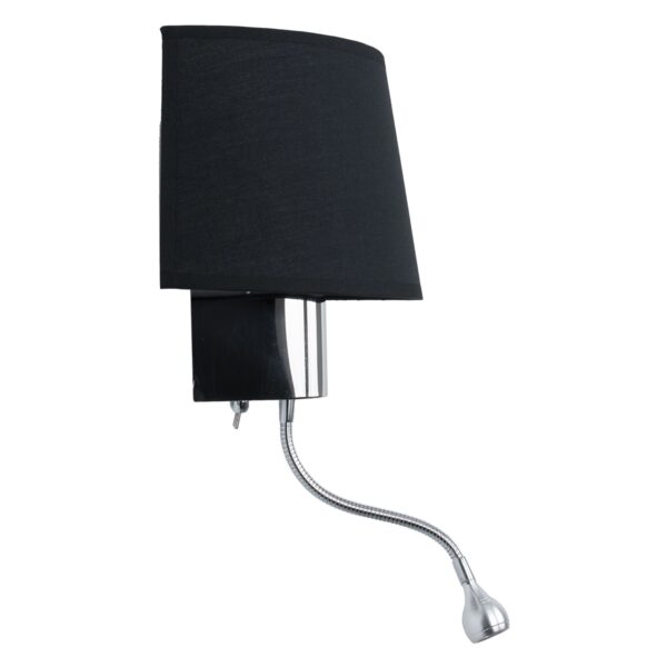 GloboStar® ELEGANT 01492 Μοντέρνο Φωτιστικό Τοίχου Απλίκα Μεταλλικό Χρώμιο Νίκελ με Μαύρο Ύφασμα Δίφωτο 1xE27 – Ρυθμίζόμενο Σώμα Σπιράλ με CREE LED 3W Θερμό Λευκό 2700K – Διακόπτες On / Off Μ26.5 x Π15 x Υ43cm