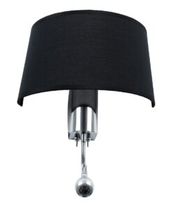 GloboStar® ELEGANT 01492 Μοντέρνο Φωτιστικό Τοίχου Απλίκα Μεταλλικό Χρώμιο Νίκελ με Μαύρο Ύφασμα Δίφωτο 1xE27 – Ρυθμίζόμενο Σώμα Σπιράλ με CREE LED 3W Θερμό Λευκό 2700K – Διακόπτες On / Off Μ26.5 x Π15 x Υ43cm