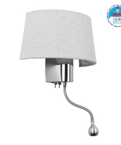 GloboStar® ELEGANT 01493 Μοντέρνο Φωτιστικό Τοίχου Απλίκα Μεταλλικό Χρώμιο Νίκελ με Λευκό Ύφασμα Δίφωτο 1xE27 – Ρυθμίζόμενο Σώμα Σπιράλ με CREE LED 3W Θερμό Λευκό 2700K – Διακόπτες On / Off Μ26.5 x Π15 x Υ43cm