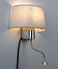 GloboStar® ELEGANT 01493 Μοντέρνο Φωτιστικό Τοίχου Απλίκα Μεταλλικό Χρώμιο Νίκελ με Λευκό Ύφασμα Δίφωτο 1xE27 – Ρυθμίζόμενο Σώμα Σπιράλ με CREE LED 3W Θερμό Λευκό 2700K – Διακόπτες On / Off Μ26.5 x Π15 x Υ43cm