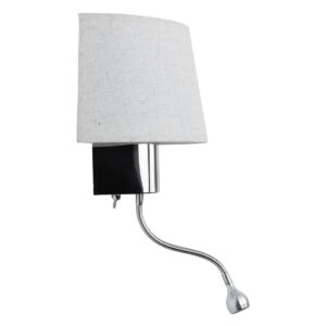 GloboStar® ELEGANT 01493 Μοντέρνο Φωτιστικό Τοίχου Απλίκα Μεταλλικό Χρώμιο Νίκελ με Λευκό Ύφασμα Δίφωτο 1xE27 – Ρυθμίζόμενο Σώμα Σπιράλ με CREE LED 3W Θερμό Λευκό 2700K – Διακόπτες On / Off Μ26.5 x Π15 x Υ43cm