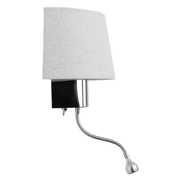 GloboStar® ELEGANT 01493 Μοντέρνο Φωτιστικό Τοίχου Απλίκα Μεταλλικό Χρώμιο Νίκελ με Λευκό Ύφασμα Δίφωτο 1xE27 – Ρυθμίζόμενο Σώμα Σπιράλ με CREE LED 3W Θερμό Λευκό 2700K – Διακόπτες On / Off Μ26.5 x Π15 x Υ43cm