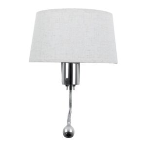 GloboStar® ELEGANT 01493 Μοντέρνο Φωτιστικό Τοίχου Απλίκα Μεταλλικό Χρώμιο Νίκελ με Λευκό Ύφασμα Δίφωτο 1xE27 – Ρυθμίζόμενο Σώμα Σπιράλ με CREE LED 3W Θερμό Λευκό 2700K – Διακόπτες On / Off Μ26.5 x Π15 x Υ43cm
