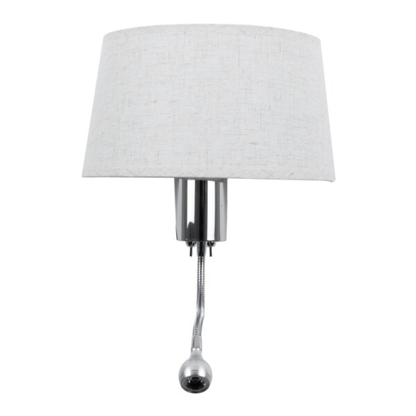 GloboStar® ELEGANT 01493 Μοντέρνο Φωτιστικό Τοίχου Απλίκα Μεταλλικό Χρώμιο Νίκελ με Λευκό Ύφασμα Δίφωτο 1xE27 – Ρυθμίζόμενο Σώμα Σπιράλ με CREE LED 3W Θερμό Λευκό 2700K – Διακόπτες On / Off Μ26.5 x Π15 x Υ43cm