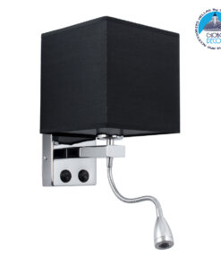 GloboStar® ELEGANT 01494 Μοντέρνο Φωτιστικό Τοίχου Απλίκα Μεταλλικό Χρώμιο Νίκελ με Μαύρο Ύφασμα Δίφωτο 1xE27 – Ρυθμίζόμενο Σώμα Σπιράλ με CREE LED 3W Θερμό Λευκό 2700K – Διακόπτες On / Off Μ17 x Π21 x Υ43cm