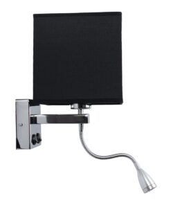 GloboStar® ELEGANT 01494 Μοντέρνο Φωτιστικό Τοίχου Απλίκα Μεταλλικό Χρώμιο Νίκελ με Μαύρο Ύφασμα Δίφωτο 1xE27 – Ρυθμίζόμενο Σώμα Σπιράλ με CREE LED 3W Θερμό Λευκό 2700K – Διακόπτες On / Off Μ17 x Π21 x Υ43cm