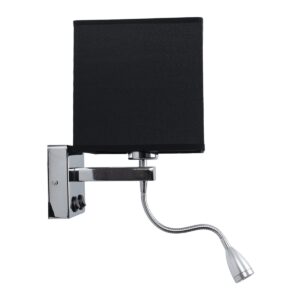GloboStar® ELEGANT 01494 Μοντέρνο Φωτιστικό Τοίχου Απλίκα Μεταλλικό Χρώμιο Νίκελ με Μαύρο Ύφασμα Δίφωτο 1xE27 – Ρυθμίζόμενο Σώμα Σπιράλ με CREE LED 3W Θερμό Λευκό 2700K – Διακόπτες On / Off Μ17 x Π21 x Υ43cm