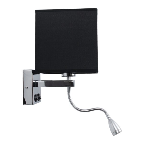 GloboStar® ELEGANT 01494 Μοντέρνο Φωτιστικό Τοίχου Απλίκα Μεταλλικό Χρώμιο Νίκελ με Μαύρο Ύφασμα Δίφωτο 1xE27 – Ρυθμίζόμενο Σώμα Σπιράλ με CREE LED 3W Θερμό Λευκό 2700K – Διακόπτες On / Off Μ17 x Π21 x Υ43cm