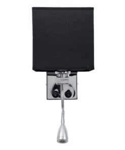 GloboStar® ELEGANT 01494 Μοντέρνο Φωτιστικό Τοίχου Απλίκα Μεταλλικό Χρώμιο Νίκελ με Μαύρο Ύφασμα Δίφωτο 1xE27 – Ρυθμίζόμενο Σώμα Σπιράλ με CREE LED 3W Θερμό Λευκό 2700K – Διακόπτες On / Off Μ17 x Π21 x Υ43cm