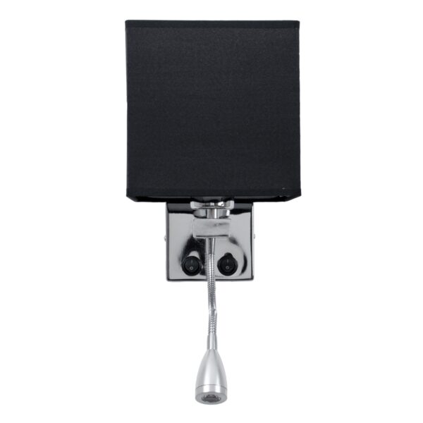 GloboStar® ELEGANT 01494 Μοντέρνο Φωτιστικό Τοίχου Απλίκα Μεταλλικό Χρώμιο Νίκελ με Μαύρο Ύφασμα Δίφωτο 1xE27 – Ρυθμίζόμενο Σώμα Σπιράλ με CREE LED 3W Θερμό Λευκό 2700K – Διακόπτες On / Off Μ17 x Π21 x Υ43cm