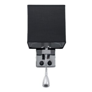 GloboStar® ELEGANT 01494 Μοντέρνο Φωτιστικό Τοίχου Απλίκα Μεταλλικό Χρώμιο Νίκελ με Μαύρο Ύφασμα Δίφωτο 1xE27 – Ρυθμίζόμενο Σώμα Σπιράλ με CREE LED 3W Θερμό Λευκό 2700K – Διακόπτες On / Off Μ17 x Π21 x Υ43cm