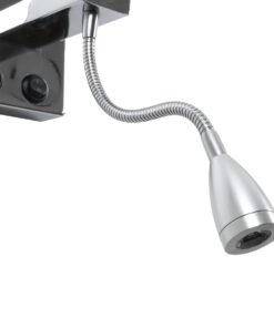 GloboStar® ELEGANT 01494 Μοντέρνο Φωτιστικό Τοίχου Απλίκα Μεταλλικό Χρώμιο Νίκελ με Μαύρο Ύφασμα Δίφωτο 1xE27 – Ρυθμίζόμενο Σώμα Σπιράλ με CREE LED 3W Θερμό Λευκό 2700K – Διακόπτες On / Off Μ17 x Π21 x Υ43cm