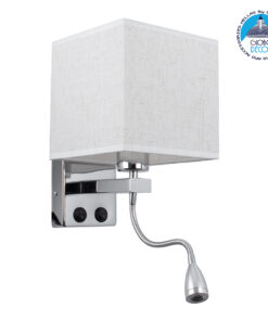 GloboStar® ELEGANT 01495 Μοντέρνο Φωτιστικό Τοίχου Απλίκα Μεταλλικό Χρώμιο Νίκελ με Λευκό Ύφασμα Δίφωτο 1xE27 – Ρυθμίζόμενο Σώμα Σπιράλ με CREE LED 3W Θερμό Λευκό 2700K – Διακόπτες On / Off Μ17 x Π21 x Υ43cm