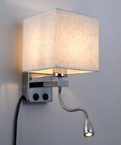 GloboStar® ELEGANT 01495 Μοντέρνο Φωτιστικό Τοίχου Απλίκα Μεταλλικό Χρώμιο Νίκελ με Λευκό Ύφασμα Δίφωτο 1xE27 – Ρυθμίζόμενο Σώμα Σπιράλ με CREE LED 3W Θερμό Λευκό 2700K – Διακόπτες On / Off Μ17 x Π21 x Υ43cm