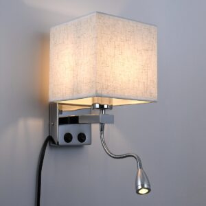 GloboStar® ELEGANT 01495 Μοντέρνο Φωτιστικό Τοίχου Απλίκα Μεταλλικό Χρώμιο Νίκελ με Λευκό Ύφασμα Δίφωτο 1xE27 – Ρυθμίζόμενο Σώμα Σπιράλ με CREE LED 3W Θερμό Λευκό 2700K – Διακόπτες On / Off Μ17 x Π21 x Υ43cm