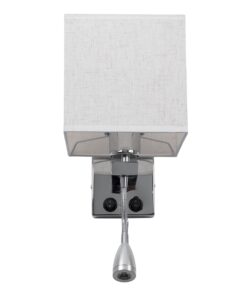 GloboStar® ELEGANT 01495 Μοντέρνο Φωτιστικό Τοίχου Απλίκα Μεταλλικό Χρώμιο Νίκελ με Λευκό Ύφασμα Δίφωτο 1xE27 – Ρυθμίζόμενο Σώμα Σπιράλ με CREE LED 3W Θερμό Λευκό 2700K – Διακόπτες On / Off Μ17 x Π21 x Υ43cm