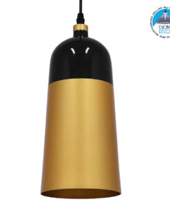 GloboStar® PALAZZO 01523 Μοντέρνο Κρεμαστό Φωτιστικό Οροφής Μονόφωτο 1 x E27 Μαύρο – Χρυσό Μεταλλικό Καμπάνα Φ14 x Υ34cm