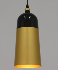 GloboStar® PALAZZO 01523 Μοντέρνο Κρεμαστό Φωτιστικό Οροφής Μονόφωτο 1 x E27 Μαύρο – Χρυσό Μεταλλικό Καμπάνα Φ14 x Υ34cm