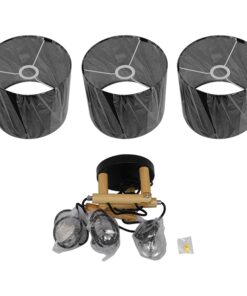 GloboStar® RAMSON 01525 Μοντέρνο Κρεμαστό Φωτιστικό Οροφής Τρίφωτο 3 x E27 Μαύρο με Ξύλο και Υφασμάτινα Καπελα Φ67 x Υ65cm