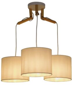 GloboStar® RAMSON 01526 Μοντέρνο Κρεμαστό Φωτιστικό Οροφής Τρίφωτο 3 x E27 Λευκό με Ξύλο και Υφασμάτινα Καπελα Φ67 x Υ65cm