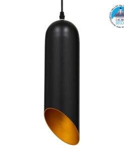 GloboStar® CARSON 01527 Μοντέρνο Κρεμαστό Φωτιστικό Οροφής Μονόφωτο 1 x E27 Μαύρο – Χρυσό Μεταλλικό Καμπάνα Φ10 x Υ38cm