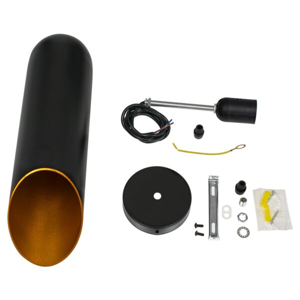 GloboStar® CARSON 01527 Μοντέρνο Κρεμαστό Φωτιστικό Οροφής Μονόφωτο 1 x E27 Μαύρο – Χρυσό Μεταλλικό Καμπάνα Φ10 x Υ38cm