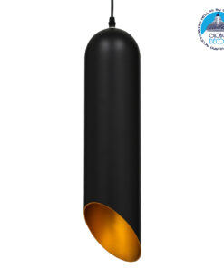 GloboStar® CARSON 01528 Μοντέρνο Κρεμαστό Φωτιστικό Οροφής Μονόφωτο 1 x E27 Μαύρο – Χρυσό Μεταλλικό Καμπάνα Φ12 x Υ52cm