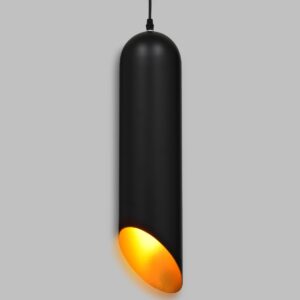 GloboStar® CARSON 01528 Μοντέρνο Κρεμαστό Φωτιστικό Οροφής Μονόφωτο 1 x E27 Μαύρο – Χρυσό Μεταλλικό Καμπάνα Φ12 x Υ52cm