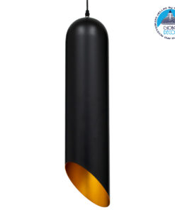 GloboStar® CARSON 01529 Μοντέρνο Κρεμαστό Φωτιστικό Οροφής Μονόφωτο 1 x E27 Μαύρο – Χρυσό Μεταλλικό Καμπάνα Φ15 x Υ68cm