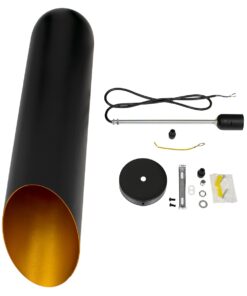 GloboStar® CARSON 01529 Μοντέρνο Κρεμαστό Φωτιστικό Οροφής Μονόφωτο 1 x E27 Μαύρο – Χρυσό Μεταλλικό Καμπάνα Φ15 x Υ68cm