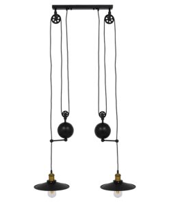 GloboStar® CARILO 01550 Vintage Industrial Κρεμαστό Φωτιστικό Οροφής Δίφωτο 2 x E27 Μαύρο Μεταλλικό με Ρυθμιζόμενη Ανάρτηση Μ72 x Π26 x Υ120cm