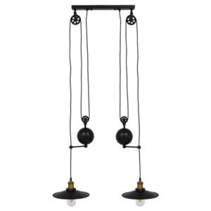 GloboStar® CARILO 01550 Vintage Industrial Κρεμαστό Φωτιστικό Οροφής Δίφωτο 2 x E27 Μαύρο Μεταλλικό με Ρυθμιζόμενη Ανάρτηση Μ72 x Π26 x Υ120cm