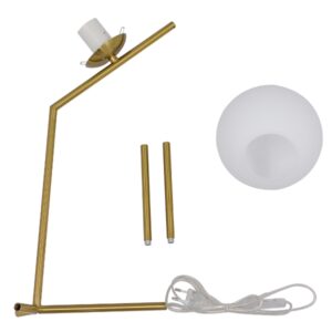 GloboStar® ELFIS GOLD 01551 Μοντέρνο Επιτραπέζιο Φωτιστικό Πορτατίφ Μονόφωτο Χρυσό Μεταλλικό με Λευκό Γυαλί Φ15 x Υ53cm