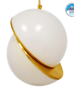 GloboStar® HUDSON 01554 Μοντέρνο Κρεμαστό Φωτιστικό Οροφής Μονόφωτο 1 x E27 Λευκό με Χρυσό Φ20 x Υ25cm