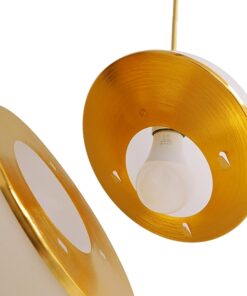 GloboStar® HUDSON 01554 Μοντέρνο Κρεμαστό Φωτιστικό Οροφής Μονόφωτο 1 x E27 Λευκό με Χρυσό Φ20 x Υ25cm