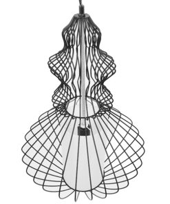 GloboStar® LILY 01558 Vintage Industrial Κρεμαστό Φωτιστικό Οροφής Μονόφωτο Μαύρο Μεταλλικό Πλέγμα και Υφασμάτινο Εσωτερικό Καπέλο Φ40 x Υ60cm