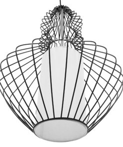 GloboStar® LILY 01558 Vintage Industrial Κρεμαστό Φωτιστικό Οροφής Μονόφωτο Μαύρο Μεταλλικό Πλέγμα και Υφασμάτινο Εσωτερικό Καπέλο Φ40 x Υ60cm