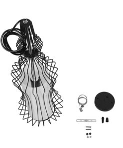 GloboStar® VICKY 01559 Vintage Industrial Κρεμαστό Φωτιστικό Οροφής Μονόφωτο Μαύρο Μεταλλικό Πλέγμα και Υφασμάτινο Εσωτερικό Καπέλο Φ18 x Υ65cm