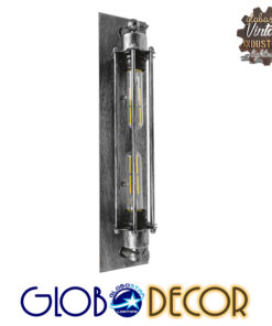 GloboStar® REBELL 01567 Vintage Industrial Φωτιστικό Τοίχου Απλίκα Δίφωτο Ασημί Σκουριά Μεταλλικό Πλέγμα Μ9.5 x Π10 x Υ47cm
