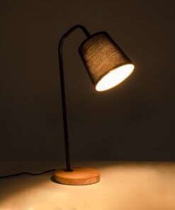 GloboStar® BARNABY 01573 Μοντέρνο Επιτραπέζιο Φωτιστικό Πορτατίφ Μονόφωτο Μαύρο Μεταλλικό με Καπέλο και Ξύλινη Καφέ Βάση Φ13 x Υ48cm