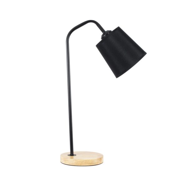 GloboStar® BARNABY 01573 Μοντέρνο Επιτραπέζιο Φωτιστικό Πορτατίφ Μονόφωτο Μαύρο Μεταλλικό με Καπέλο και Ξύλινη Καφέ Βάση Φ13 x Υ48cm