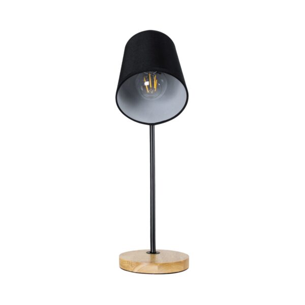 GloboStar® BARNABY 01573 Μοντέρνο Επιτραπέζιο Φωτιστικό Πορτατίφ Μονόφωτο Μαύρο Μεταλλικό με Καπέλο και Ξύλινη Καφέ Βάση Φ13 x Υ48cm