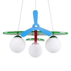 GloboStar® AIRPLANE 01575 Μοντέρνο Κρεμαστό Παιδικό Φωτιστικό Οροφής Τρίφωτο 3 x E27 Φιγούρα Πολύχρωμο Ξύλινο Μ51 x Π49 x Υ26cm