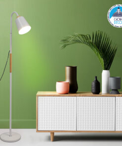 GloboStar® RIBBON 01586 Μοντέρνο Φωτιστικό Δαπέδου Μονόφωτο 1 x E27 Λευκό Μεταλλικό Καμπάνα με Εφέ Ξύλου D13 x H164cm