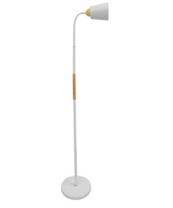 GloboStar® RIBBON 01586 Μοντέρνο Φωτιστικό Δαπέδου Μονόφωτο 1 x E27 Λευκό Μεταλλικό Καμπάνα με Εφέ Ξύλου D13 x H164cm